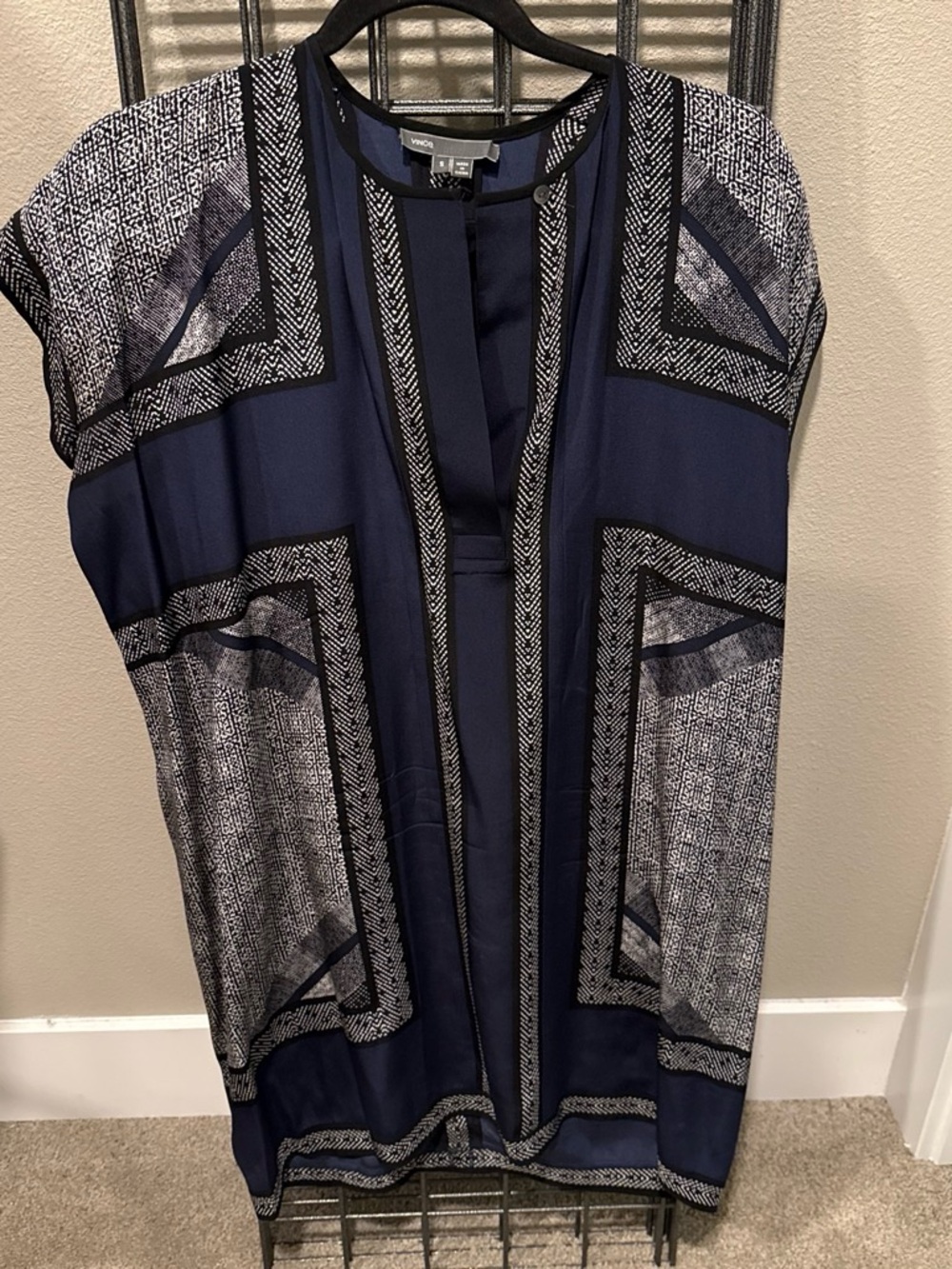 Vince Navy and White Geometric Dress
